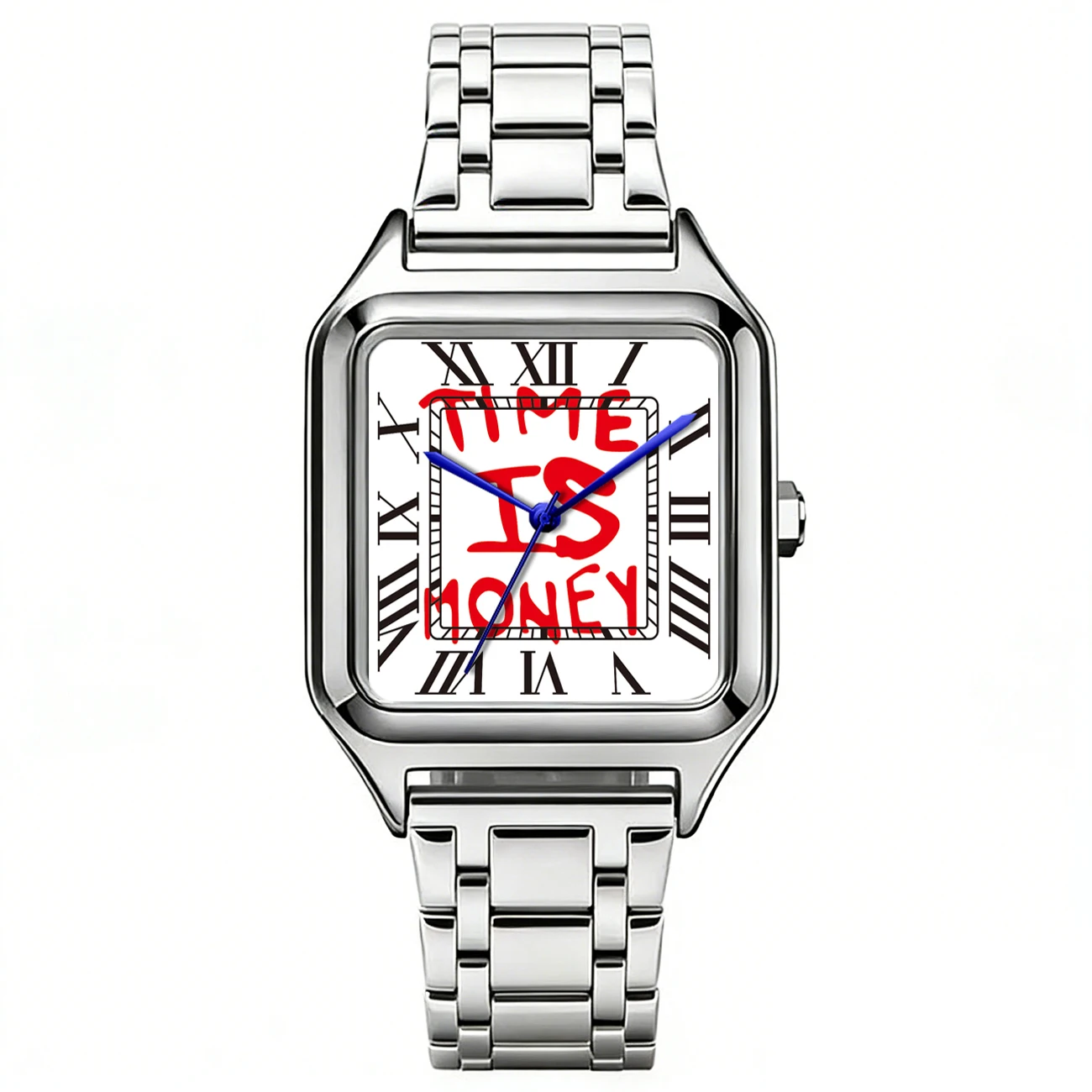 TIME IS MONEY Men's Stainless Steel Alloy Square Dial Quartz Watch Multiple Dial Options Waterproof High‑End Business Watch