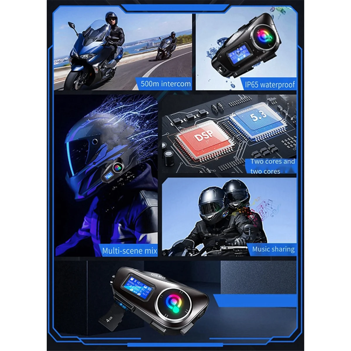 Q58 Max Motorcycle Helmet Bluetooth Intercom IP65 Waterproof Intercom Distance 500m Multi-Scene Mixed Music Sharing