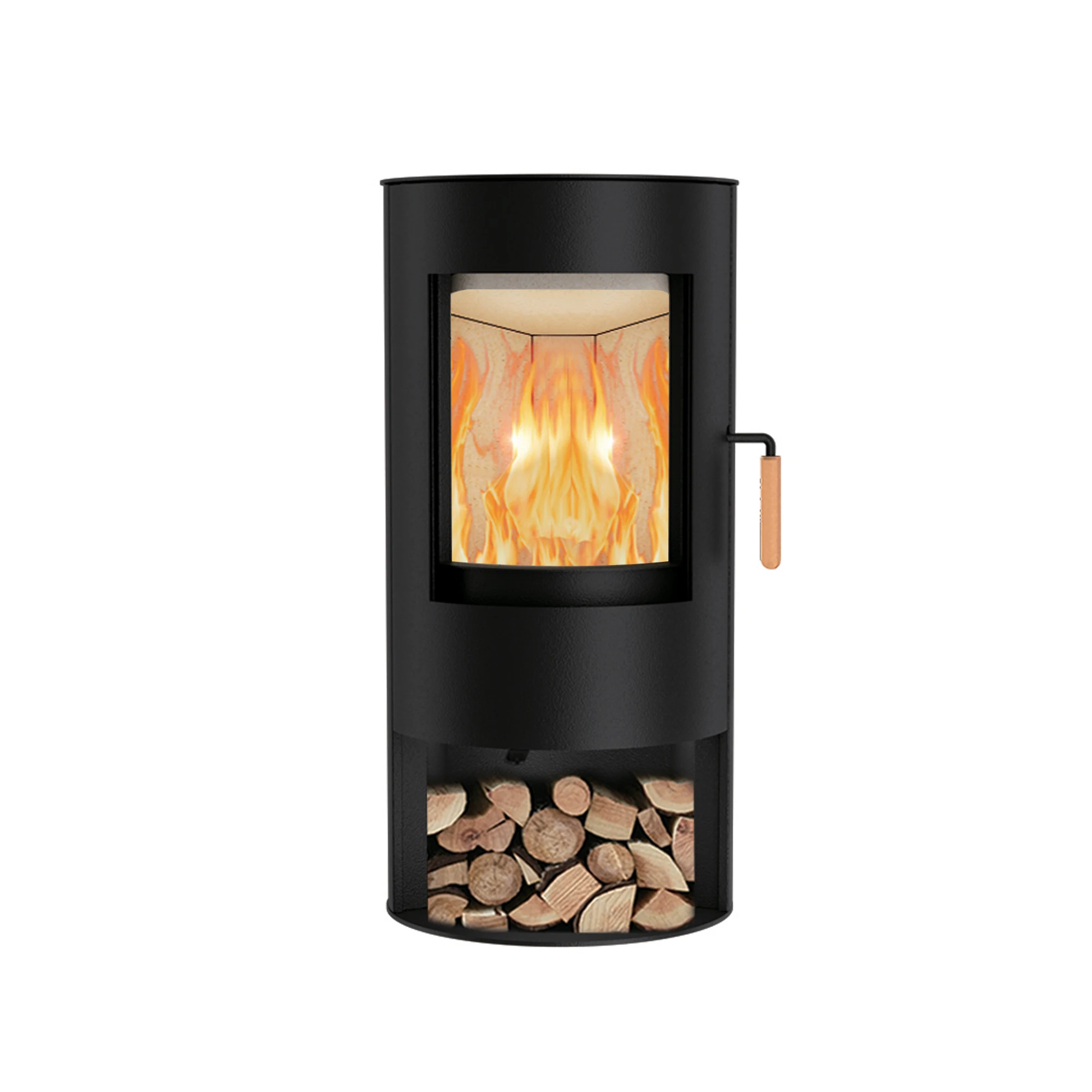 

Luxurious and practical7KW R0702C Round Design Black Steel Stove Eco-Friendly Indoor Wood Burning Stove Wood Stove with Woodlo