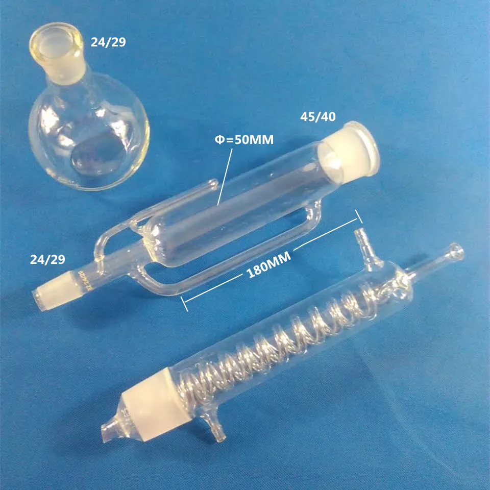 

500ml Glass Soxhlet Extractor Extraction Device The Soxhlet Apparatus with Coiled Condenser Graham Condenser Flask Lab Glassware