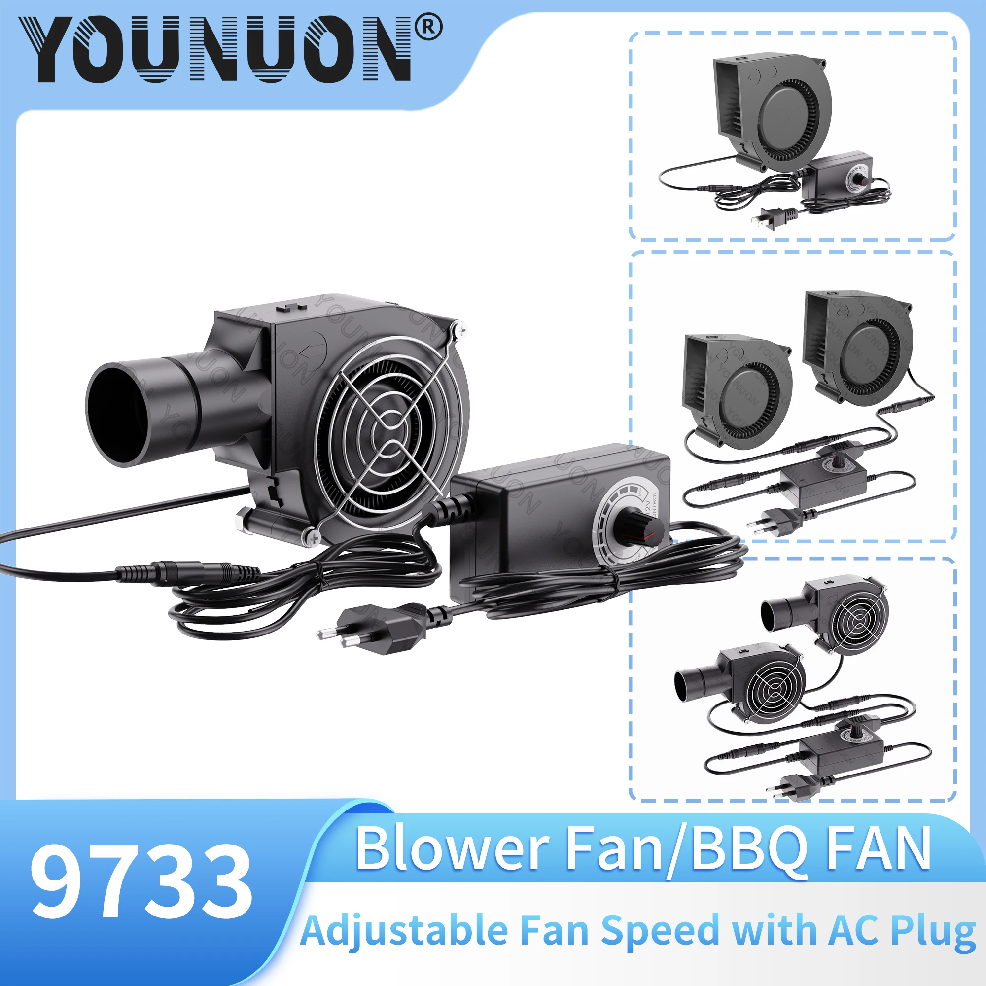 97MM Turbo Blower Fan 12V DC Female Connector 97x94x33mm Wentylator odśrodkowy z zasilaczem AC 100V 220V Regulowana prędkość