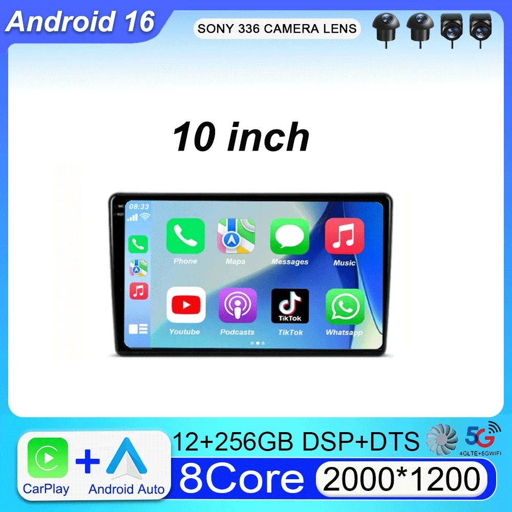 

Автомагнитола Android 16 10 дюймов с Carplay и Auto для Volkswagen, Nissan, Hyundai, Kia, Toyota, Honda, GPS, мультимедийный плеер, стерео, видео, Wi-Fi, DSP