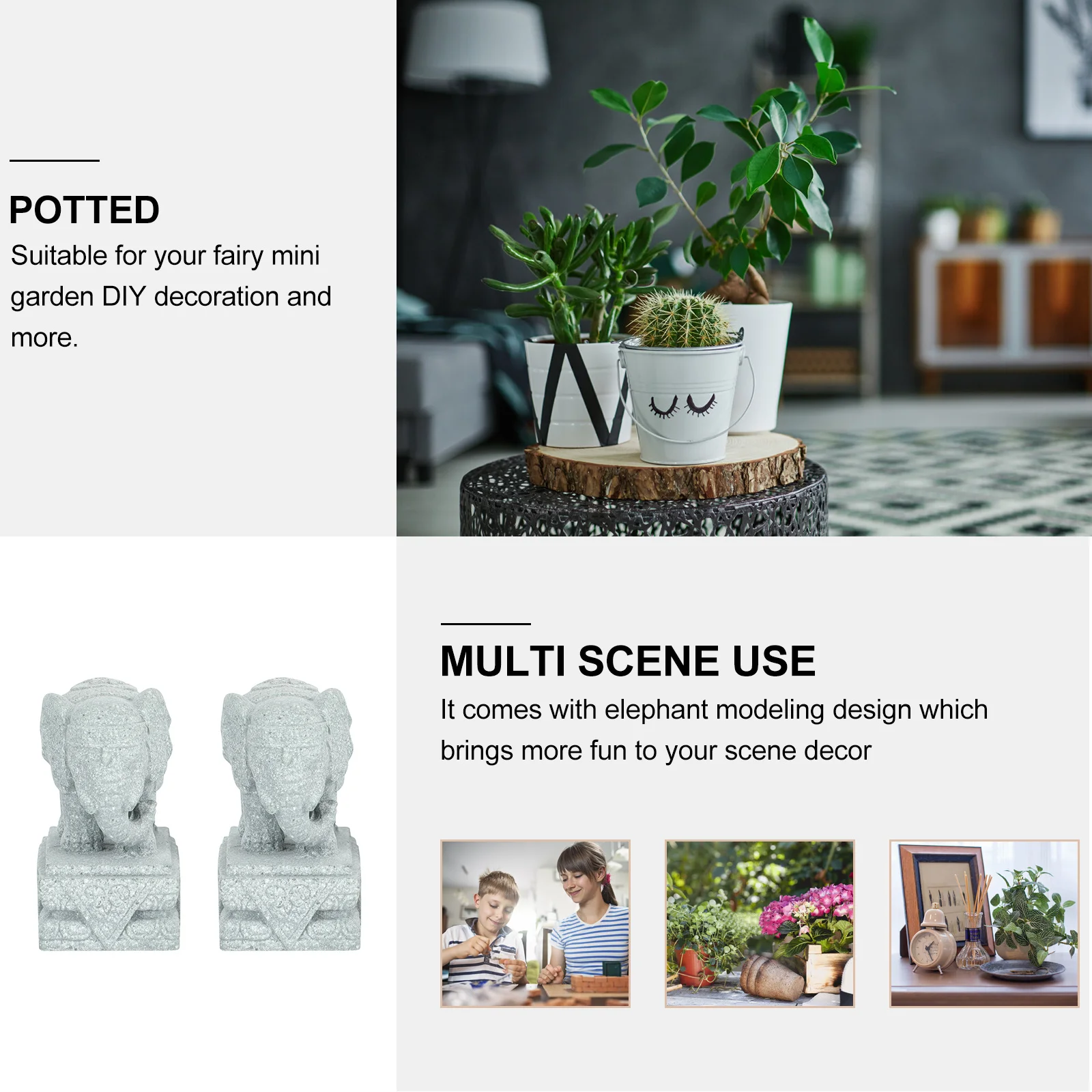 

1Pair Mini Elephant Statue Sandstone Garden Decoration Micro Landscape Ornament Small Garden Elephant Yard Decor