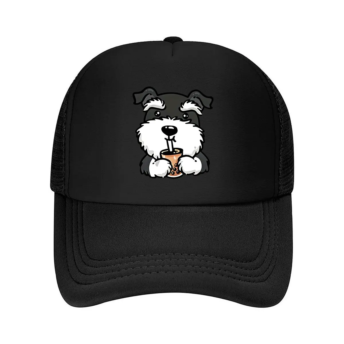 Cute Schnauzer with Boba Tea Print 100_ Adjustable Women's Baseball Cap - Hand Wash Only, Non-Elasti 2026 Mesh Baseball Cap