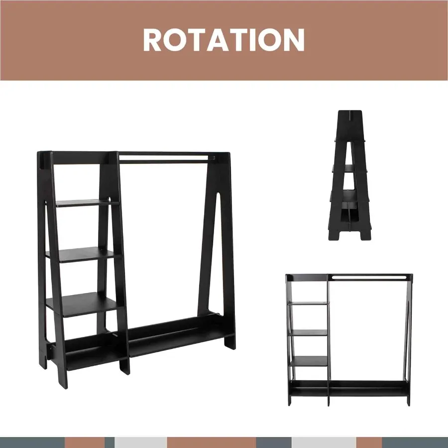 s Wardrobe - Wooden Clothes Rack with Hanging Rail Display Shelf for - DIY Dressing Furniture Open Closet for Easy to Assemble