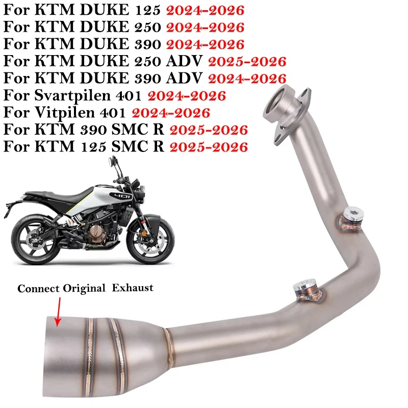 Für KTM DUKE 125 250 390 Adventurer Husqvarna Svartpilen 401 2024 2025 2026 Motorrad Auspuff Vorderes Verbindungsrohr Motos Schalldämpfer