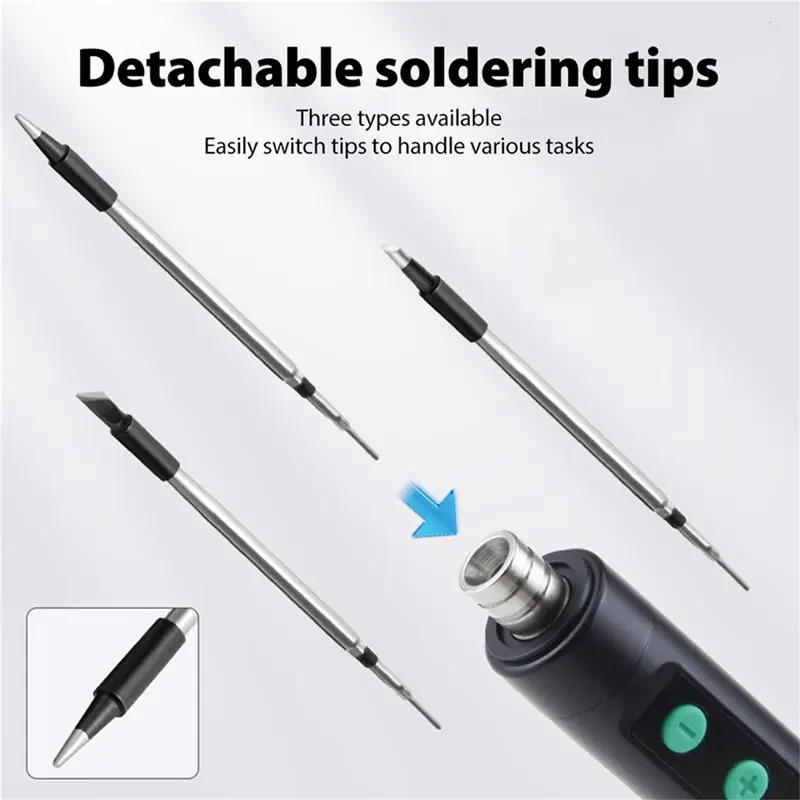 Wireless Soldering Iron Portable 180 To 450° C Adjustable Temperature Built-In Battery Featuring 3 Tip Soldering Tool Kit-AT64