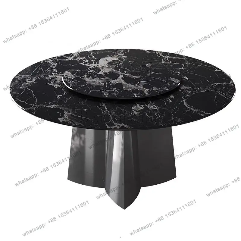 

Круглый обеденный стол из натурального мрамора, высококачественный, черный, импортный, роскошный камень, современный, простой, для дома, с эффектом элиты