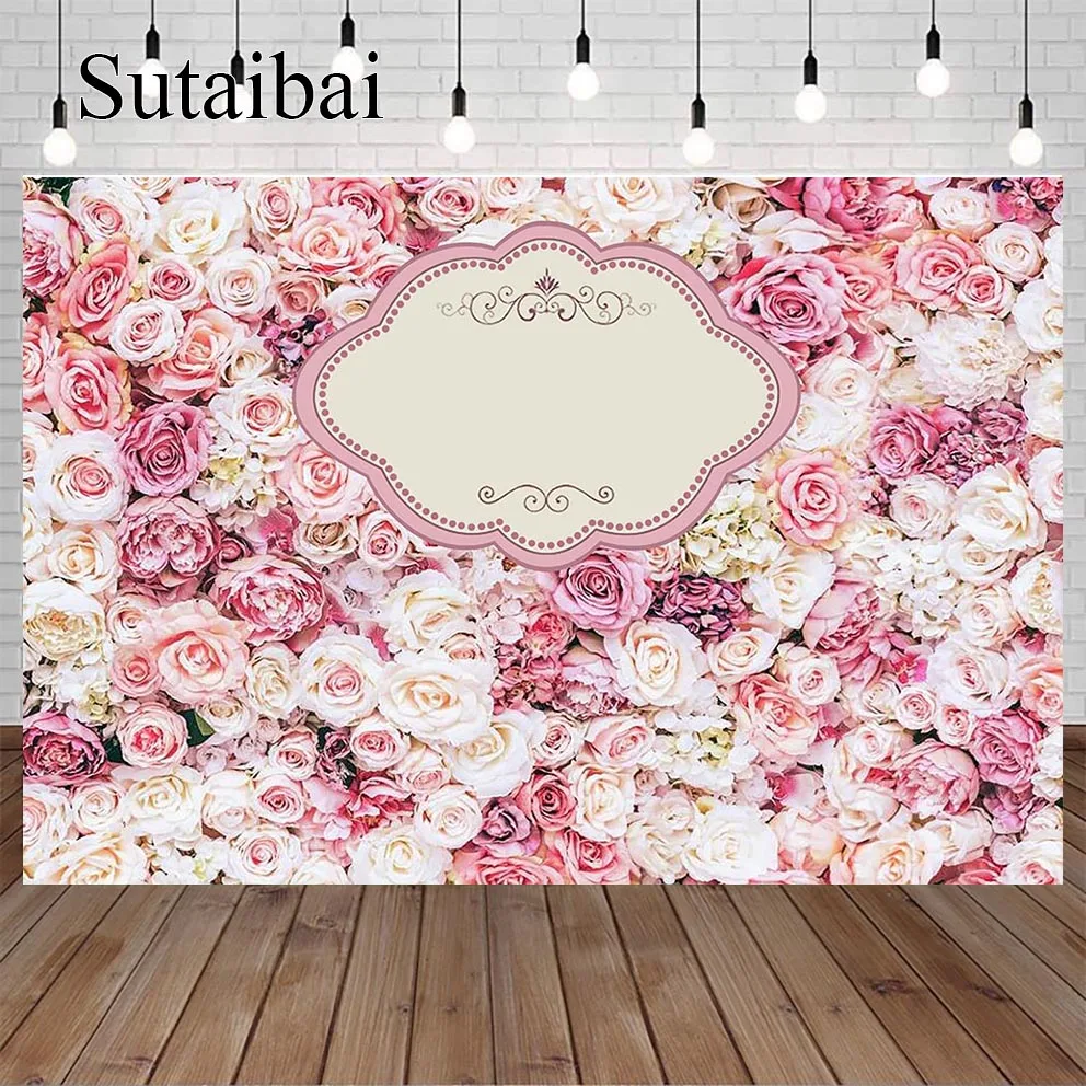 

Розовая роза рамка цветочный фон для вечеринки день рождения Декор для девичника Свадебный баннер Свадебная церемония