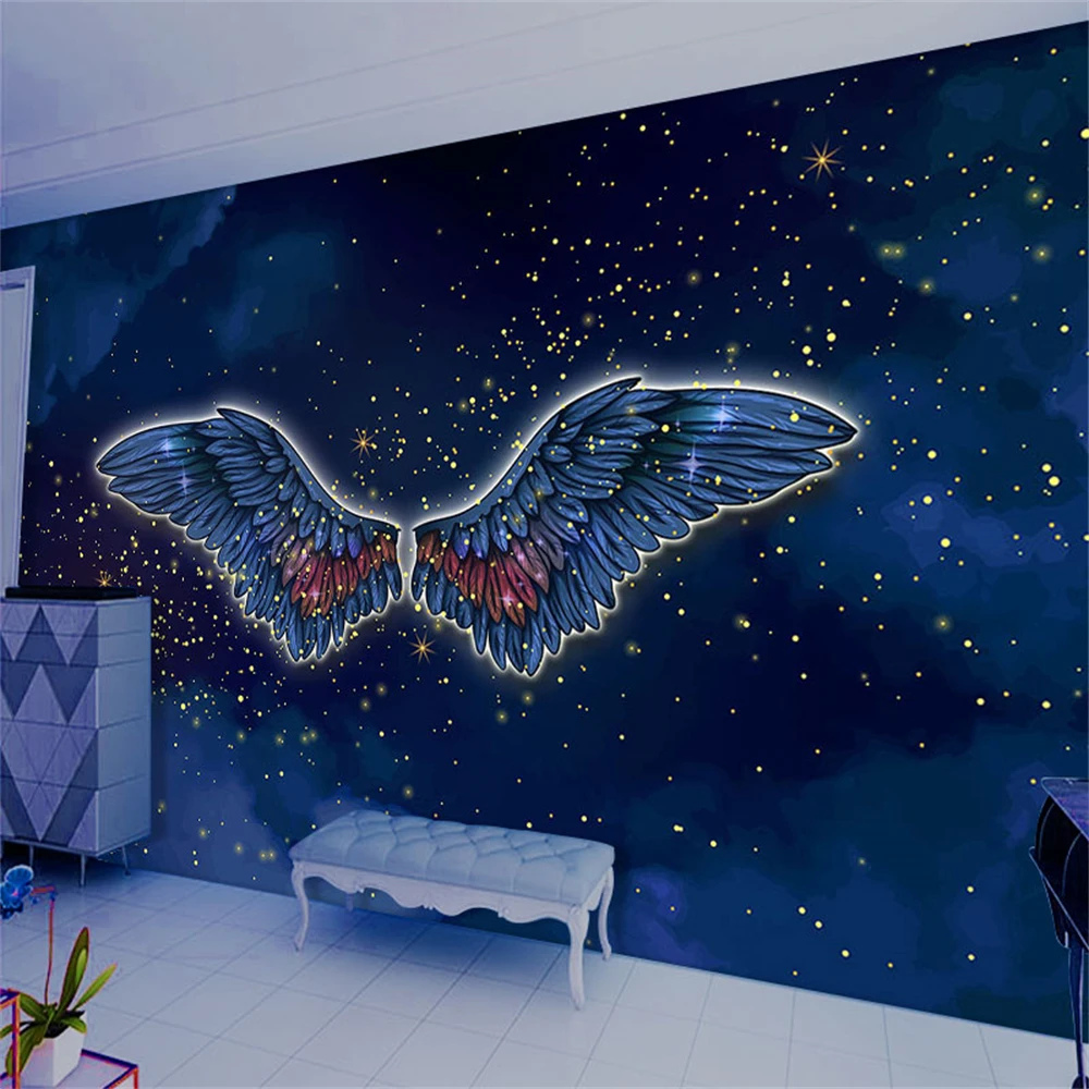 Custom KTV bar box decoration photo wallpaper 3d wings colorful mural starry sky background wall papers home decor wall stickers