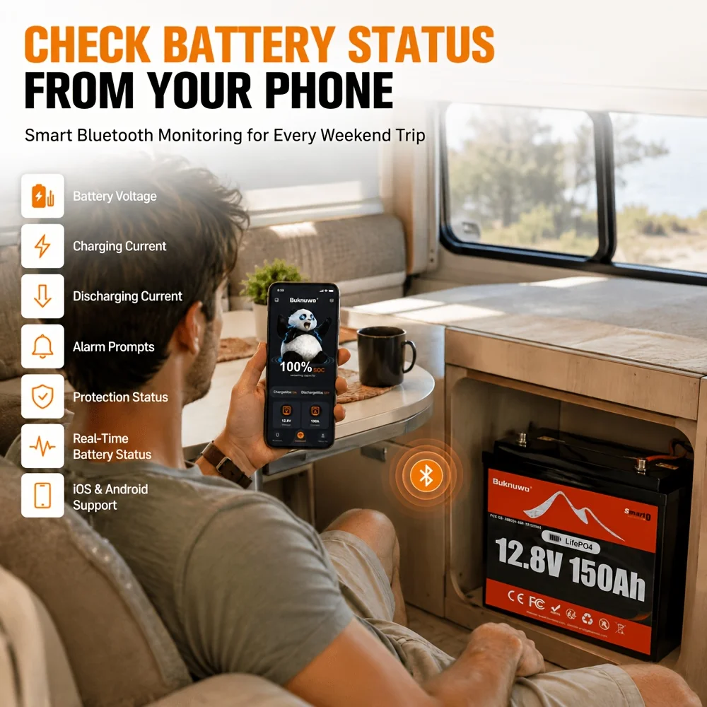 Buknuwo 12V 150/314/628Ah Smart Bluetooth LiFePO4 Lithium Battery 1920-8000Wh PowerEnergy Built 100A/200A BMS Grade A Cells Low-Temp Protection Capable Over 4000 CyclesSupport Series/Parallel Battery For Solar, RV, Marine, Off-Grid Application