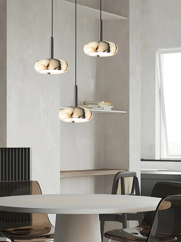 High-end Modern LED Pendant Light with Natural Bvlgari Stone Texture Luxury Chandelier Combination Kitchen Island Dining Room