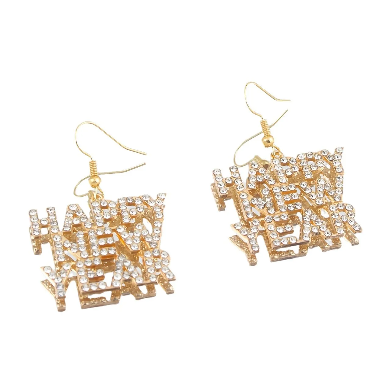 عبر الحدود الحد الأدنى أزياء معدنية مطعمة مكعب زركونيا سنة جديدة سعيدة رسالة السنة الجديدة الأقراط #6