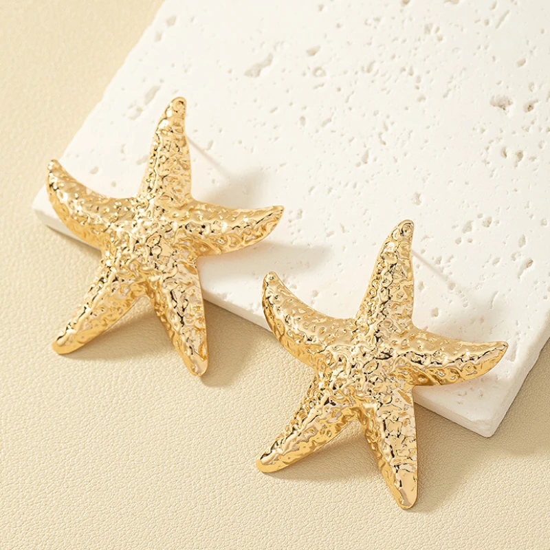 Stud Earrings For Women Starfish Earrings Female Exaggerated Metal Ear Accessories OL Gift Holiday Party Fashion Jewelry E481