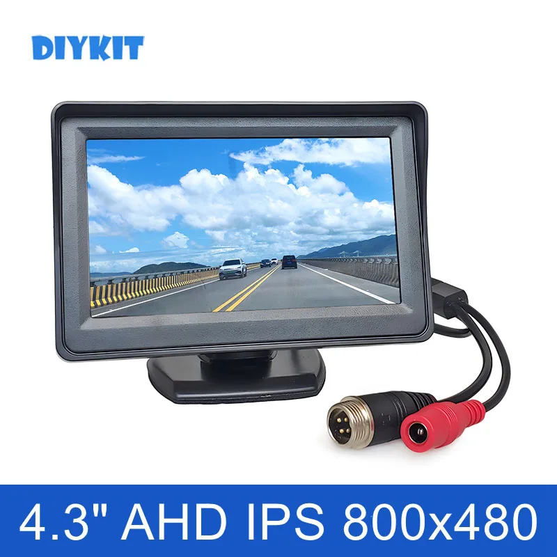 DIYKIT 800*480 4.3inch AHD IPS 4Pin Rear View Car Monitor Backup Monitor for AHD Camera CVBS Car Camera