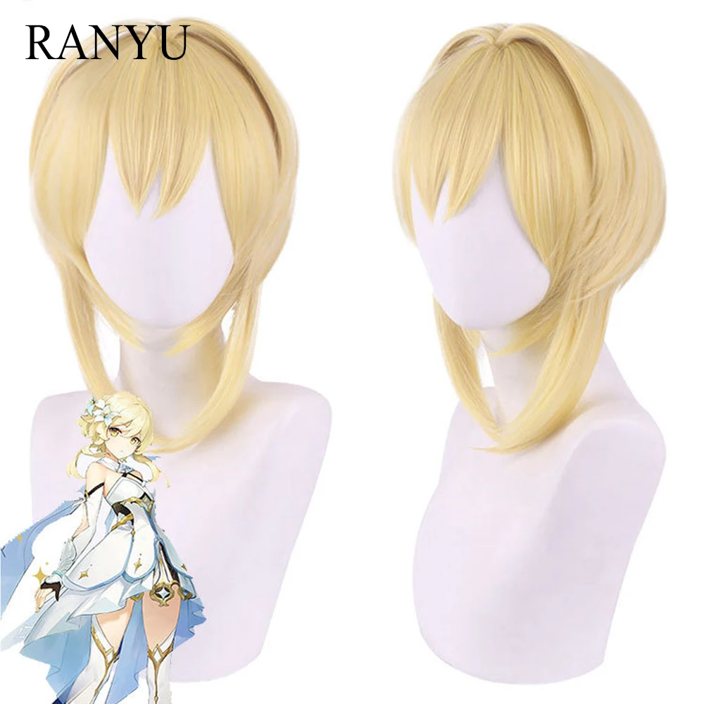 

RANYU Genshin Impact Lumine Wig Synthetic Short Straight Blonde Yellow Game Cosplay Hair Heat Resistant Wig for Party