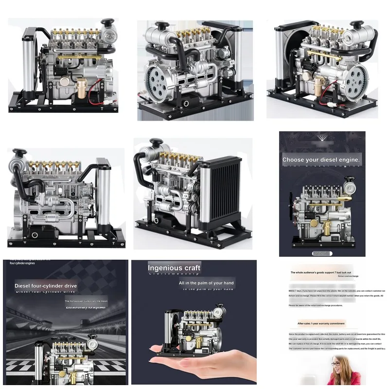 3D DIY Mini Four-Cylinder Diesel Engine Metal Assembly Model Kit Mechanical Educational Collectible DM115