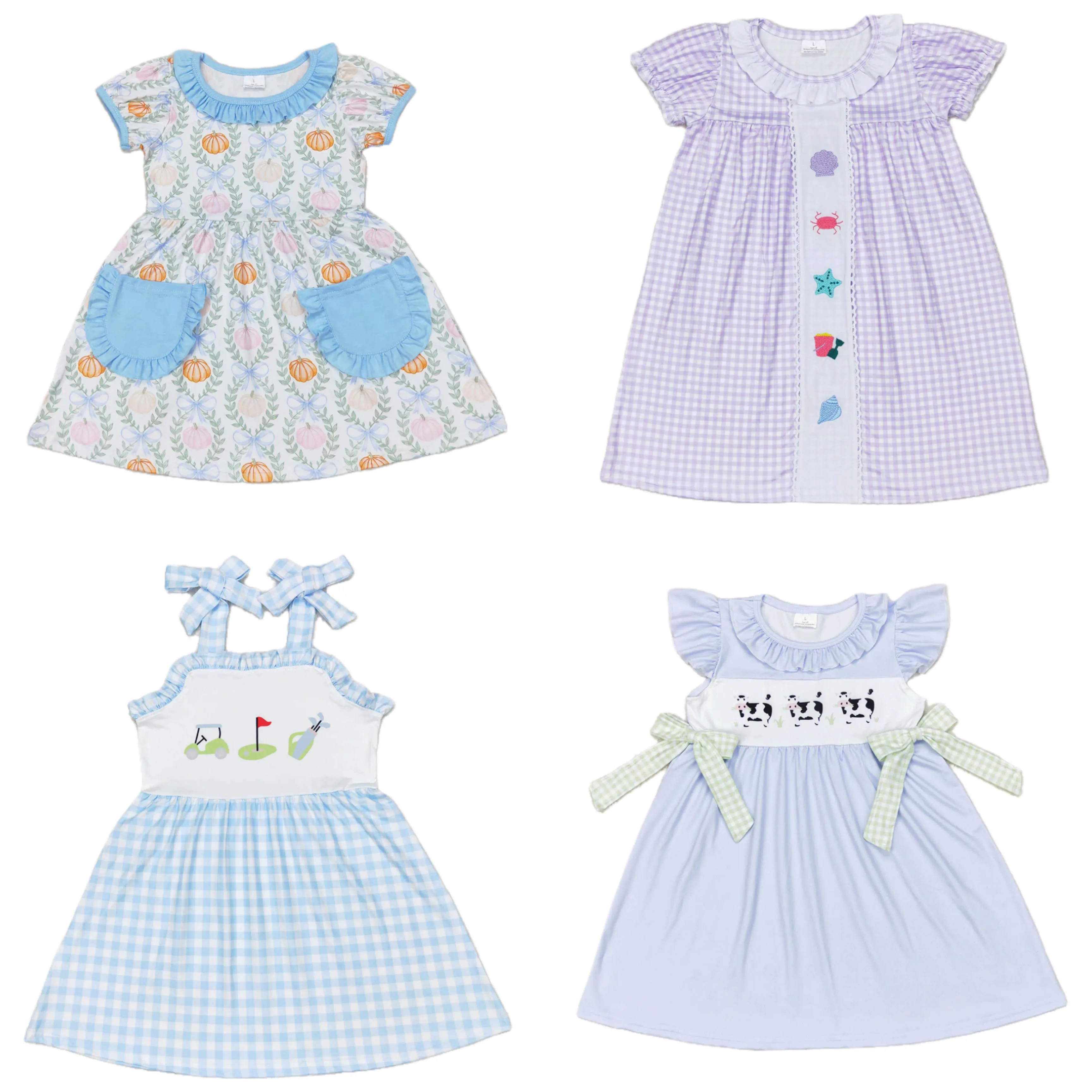 

Wholesale Baby Girl Short Sleeves Embroidery Pockets Dress Toddler Infant Knee Summer Boutique Kids Children One Piece Clothing