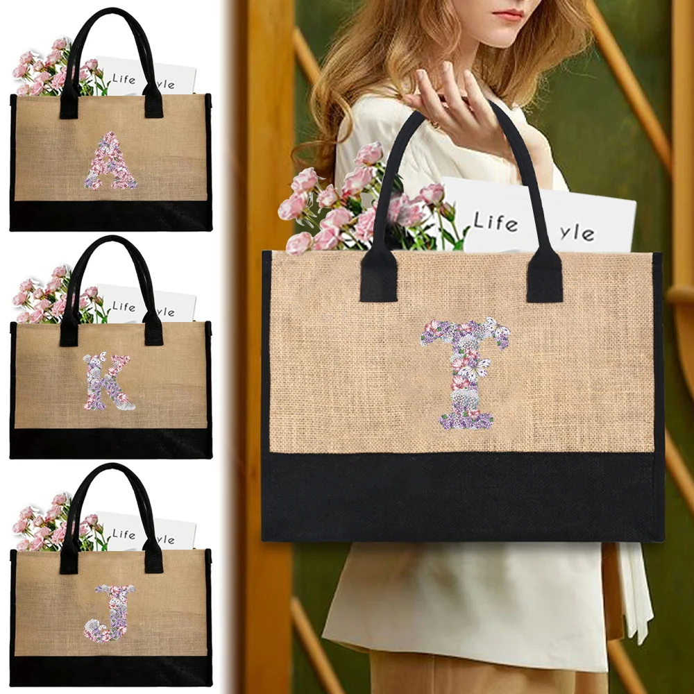 

Retro Tote Bags Linen Handbag Shopping Bag Multiple Styles Casual Commuting Pouch Portable Organizer Pouch Rose Flower Series