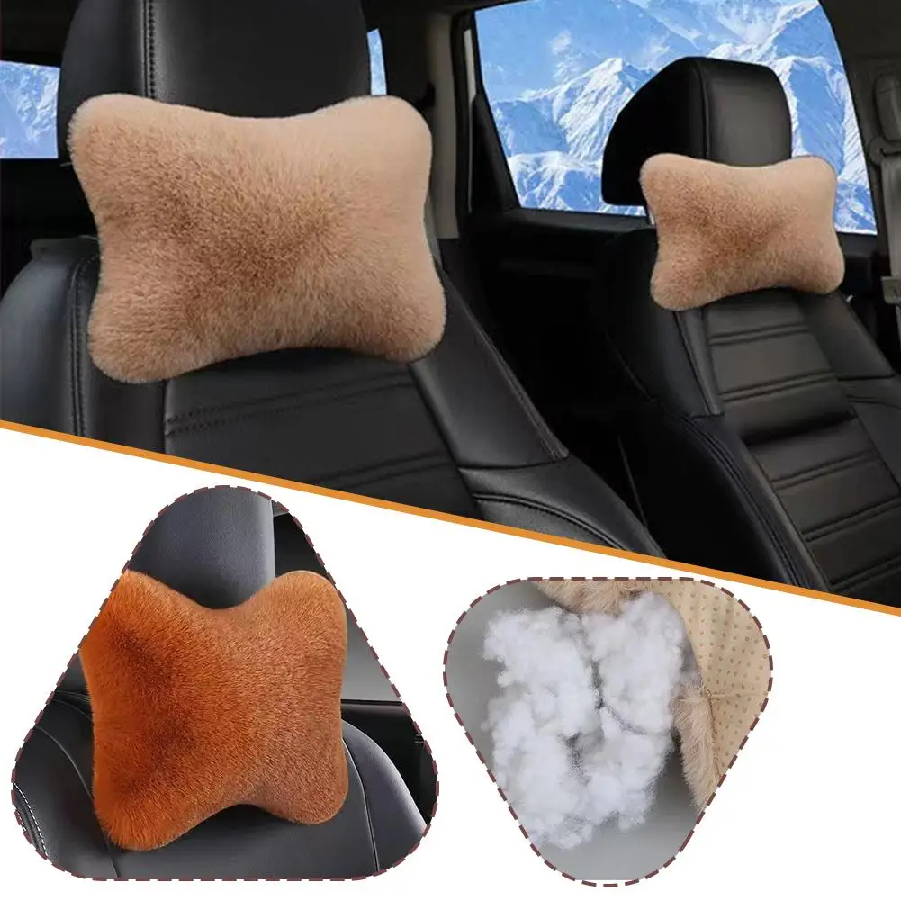 Car Seat Neck Rest Pillow Plush Winter Car Headrest Accessories And Warmth Universal Plush Pillow Cushion Support Lumbar Co M5J0