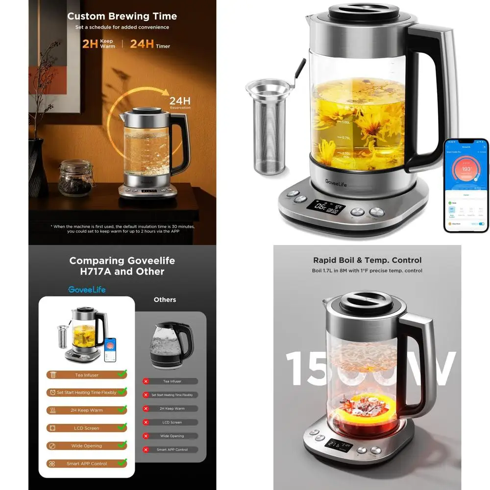 

1.7L Loose Leaf Tea Kettle with Infuser, Variable Temp Control, 2H Keep Warm, Auto Shut-off, BPA-Free, Silver