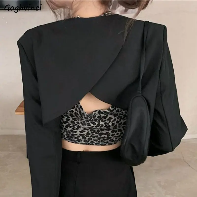 Cropped Black Blazers Women Chic Fashion Streetwear Sexy Casual Vintage Elegant Office Lady Korean Style Spring Minimalist Coats