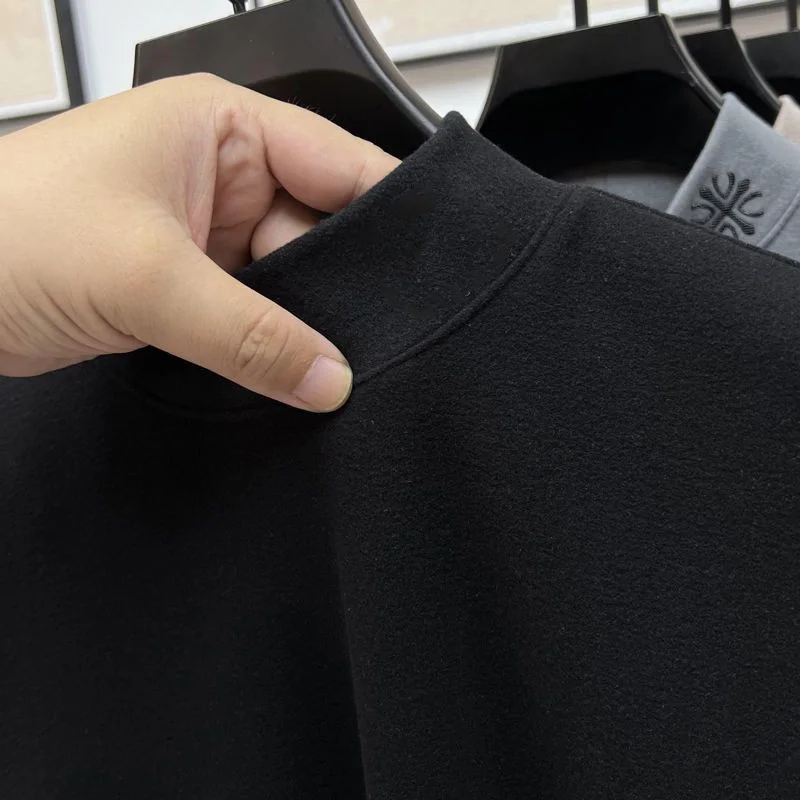 Men's Thickened Warm Double-sided Cashmere Half-high Collar Long Sleeve T-shirt Pure Color Base Layer Shirt for Autumn Winter