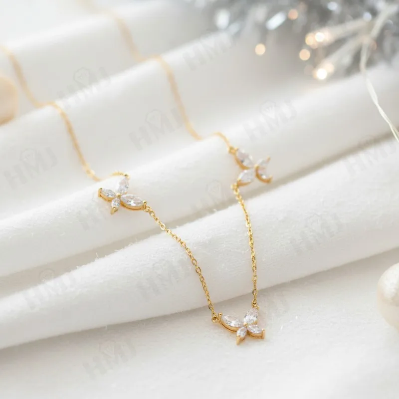 2.4캐럿 목걸이 나비 모양 마퀴즈 컷 모이사나이트 D 컬러 VVS1 클라리티 925 스털링 실버 생일 선물 쇄골 체인