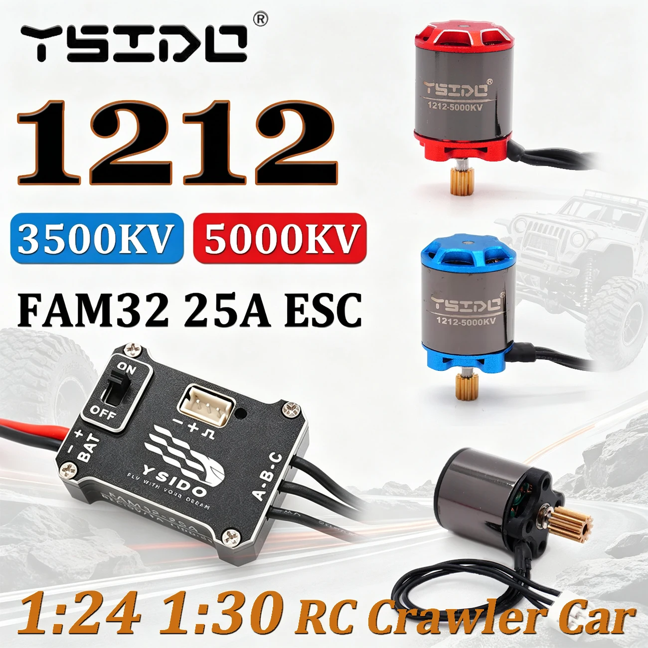 Moteur Brushless à rotor externe YSIDO 1212 3500KV 5000KV et ESC FAM32 25A pour voiture RC Crawler 1/24 1/30 AXIAL SCX30 SCX24 - Pièce de mise à niveau