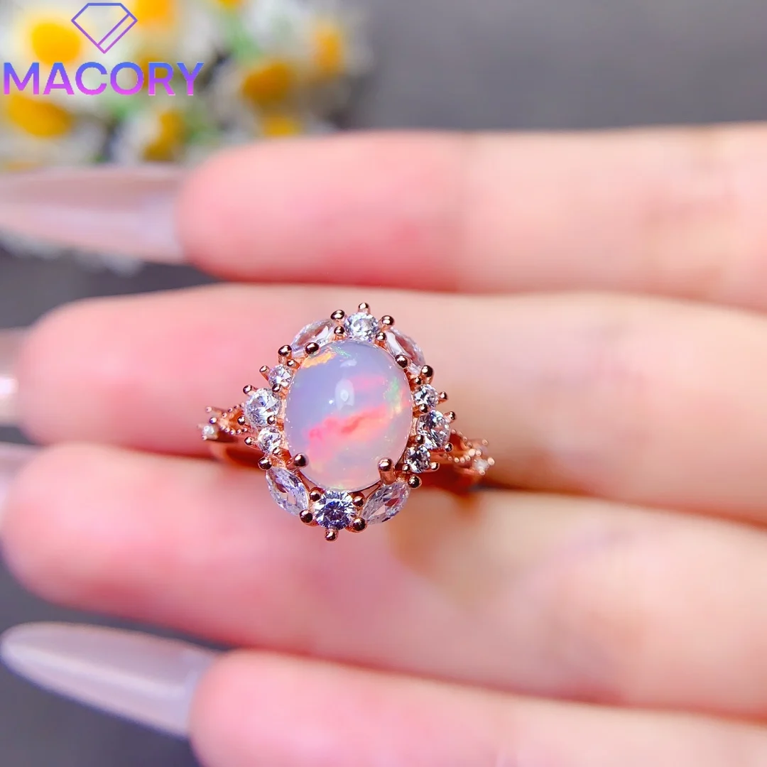 Women engaged in natural opal ring luxury gem sterling silver 925 jewelry certificate certification free delivery.