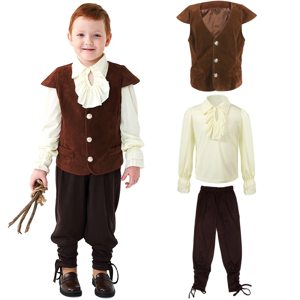 

Kids Medieval Viking Pirates Cosplay Costume Renaissance Victorian Vampire Role Play Children Shirt Vest Pants Halloween Party