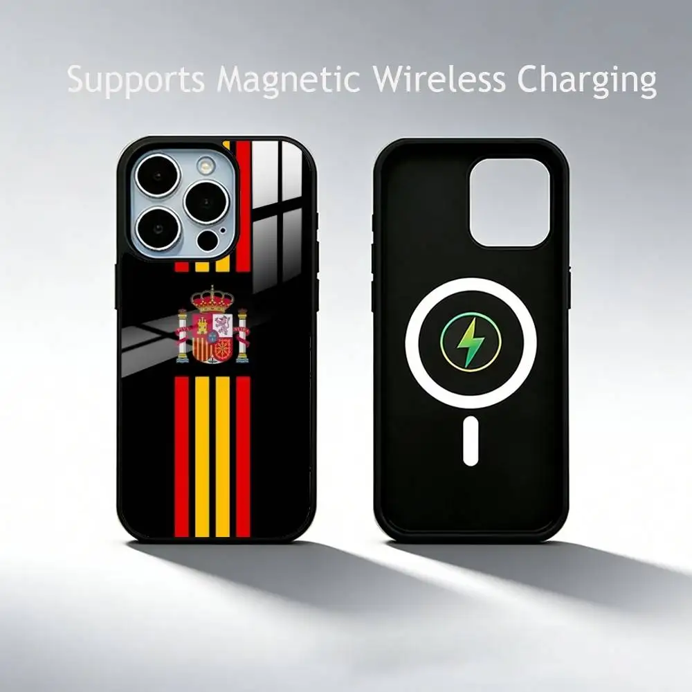 S-Spain Spanish Flag Art  Phone Case For iPhone17,16,15,14,13,12,11 Plus,Pro Supports Magnetic Wireless Charging