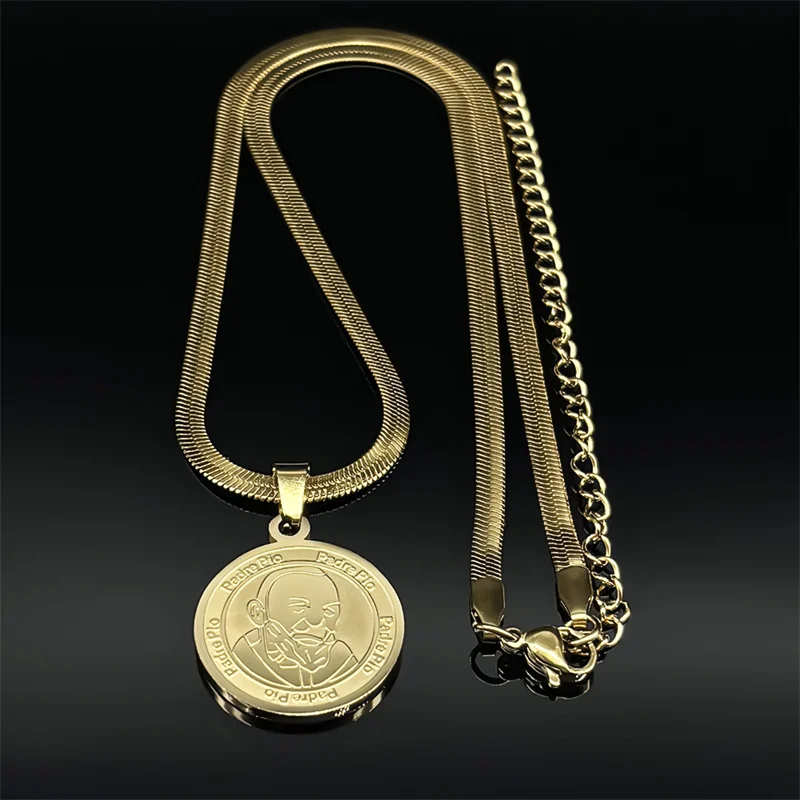 قلادة بادري بيو شل ميدالية للنساء والرجال من الفولاذ المقاوم للصدأ باللون الذهبي والفضي سلسلة مجوهرات مسيحية #6