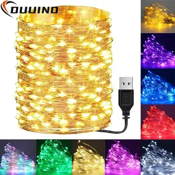 Guirnaldas de luces LED, lámpara de adornos navideños, cadena de luces con cable de cobre USB para guirnalda de boda, cortina de luz para fiesta, 1M, 3M, 5M, 20M