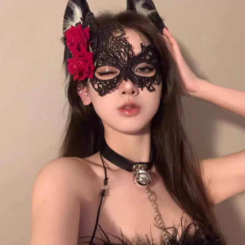 Sexy Lace Mask Women Cat Cosplay Supplies Dance Party Performance Masquerade Fox Mask Couple Animal Face Decor Eyes Accessories
