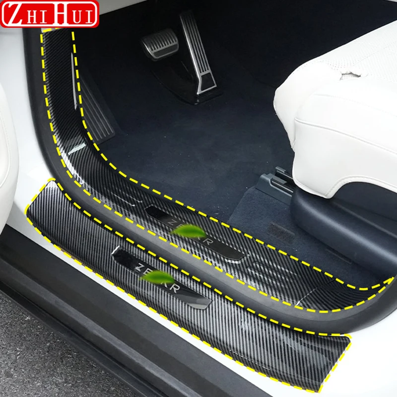 For ZEEKR 9X 2025 2026 Car All Inclusive Threshold Strip Carbon Fiber Pattern Welcome Peda Modified Protective Plate Accessories