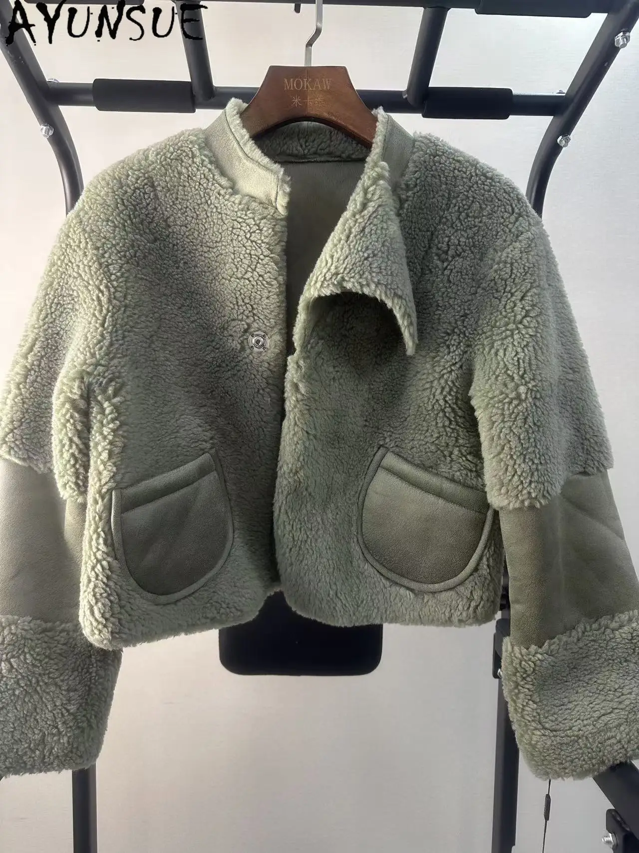 AYUNSUE Giacca in vera lana Donna Abiti invernali Cappotti da donna caldi Stile corto Promozione Flauti minori Nessun rimborso Nessun scambio