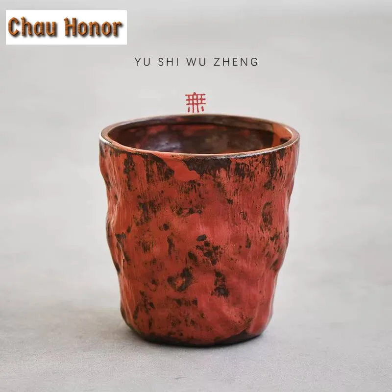 200ml Creative Powder Yin Red Makeup Teacup Japanese Large Ceramic Coffee Mug Stoneware Mouthwash Cup Master Tea Set Drinkware