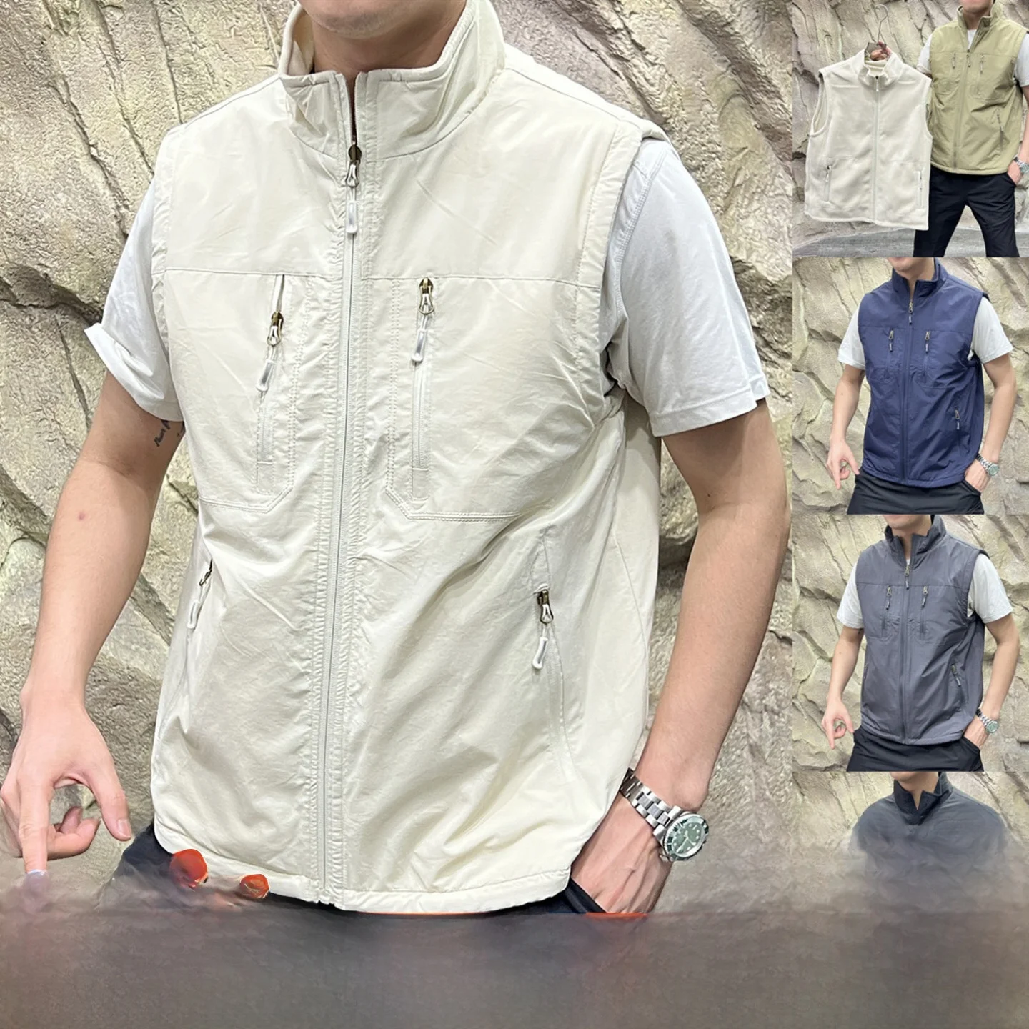 

Water-Resistant Technology Double-Sided Wearable Autumn Winter Men's Color Fce Warm Stand Collar Outdoor Vest