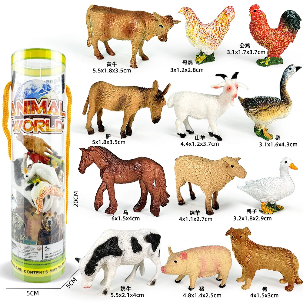 12pcs/set Updated Simulated Solid Poultry Animals Pig Dog Toy Model Realistic Sheep Horse Cow Toys For Children Christmas Gifts
