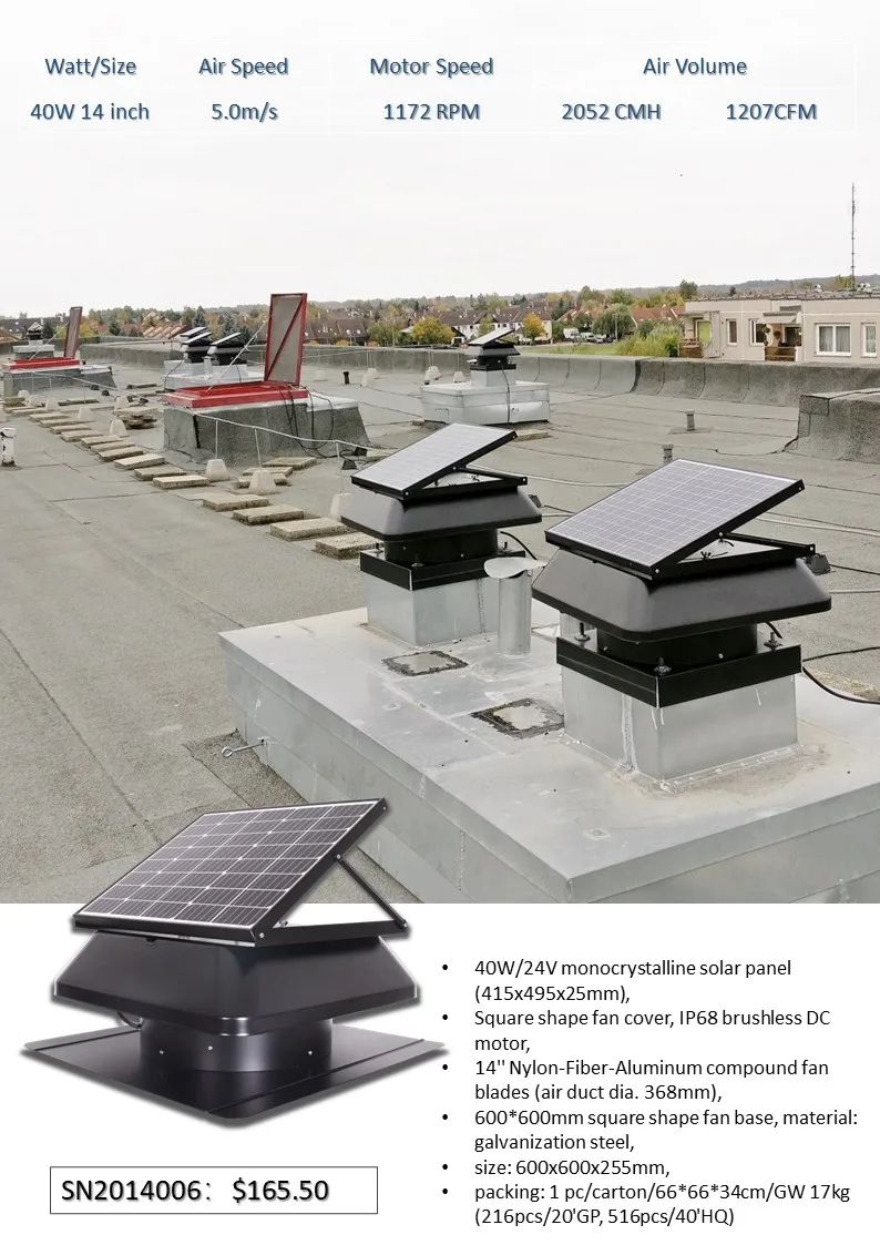 40W BLDC Solar Powered HVAC Systems Industrial Rooftop Exhaust Fan Motor Zero Energy Roof Ventilator for Air Circulation Cooling