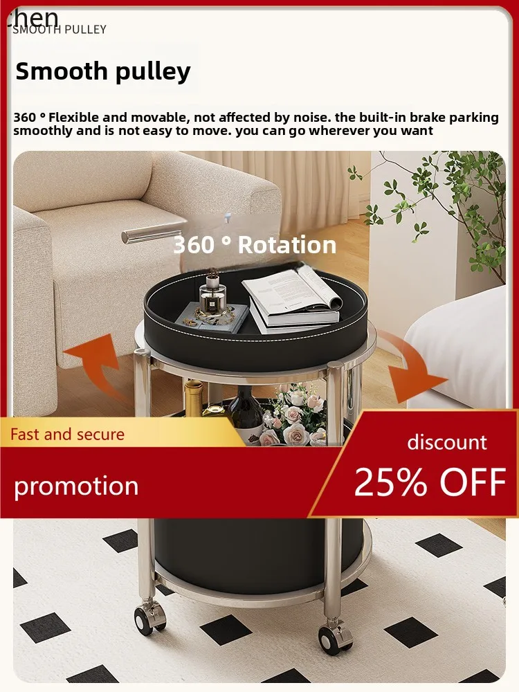 HT sofa side table removable trolley small coffee wheeled table round table bedside rack