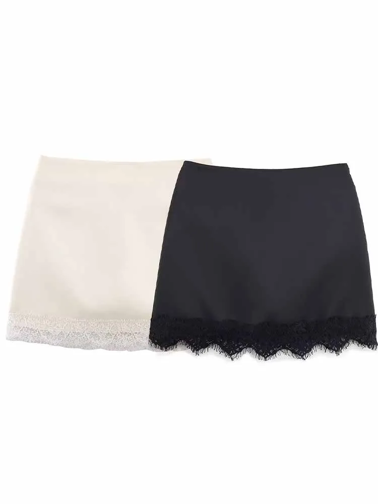 

HH New Woman Summer Fashion Versatile Solid Color Hem Lace Trim Short Culottes Female Commuting Casual Party Commuting Culottes