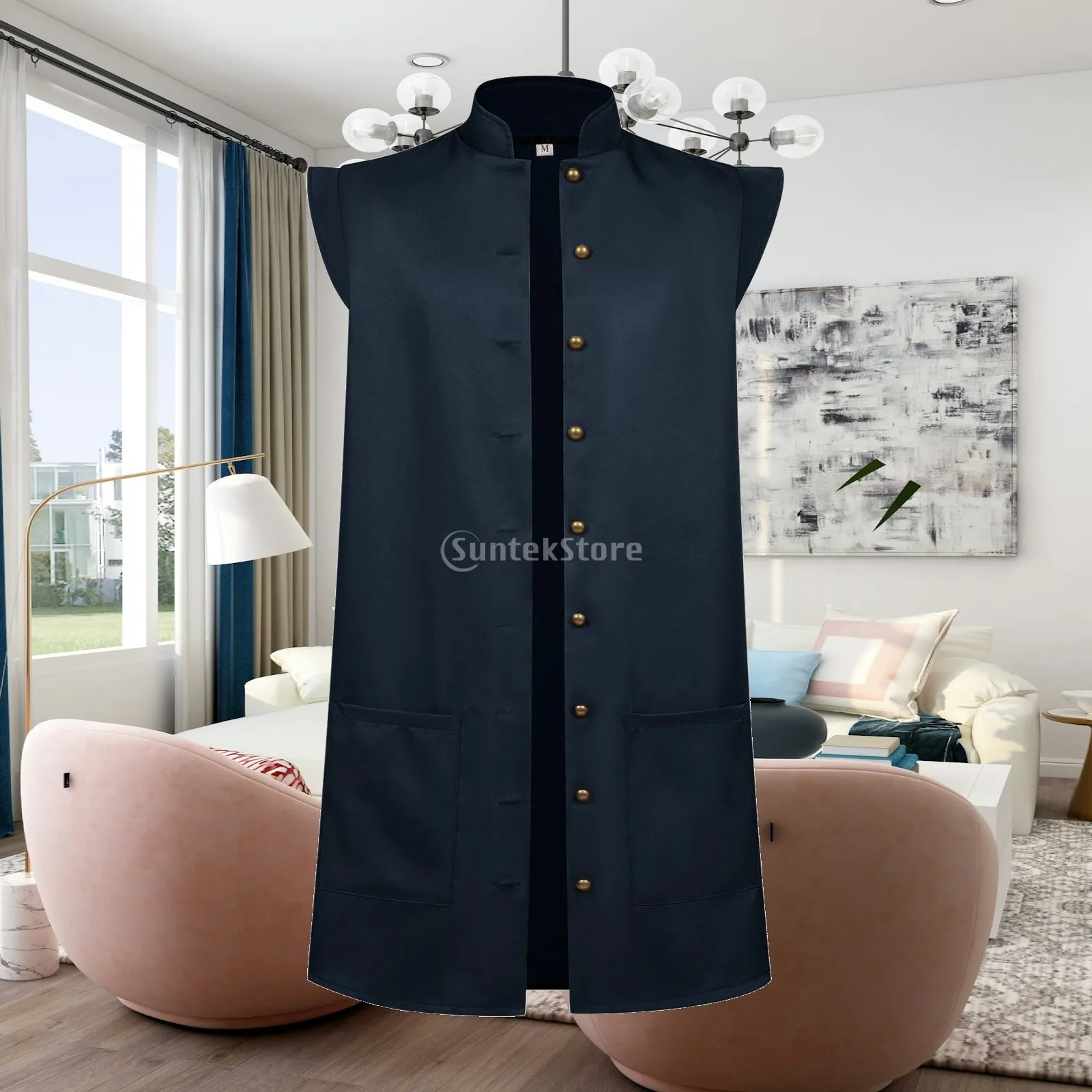 Long Vest Button-up Sleeveless Vest Waistcoat Lightweight Clothing Machine Washable for Cosplayers, Cosplay