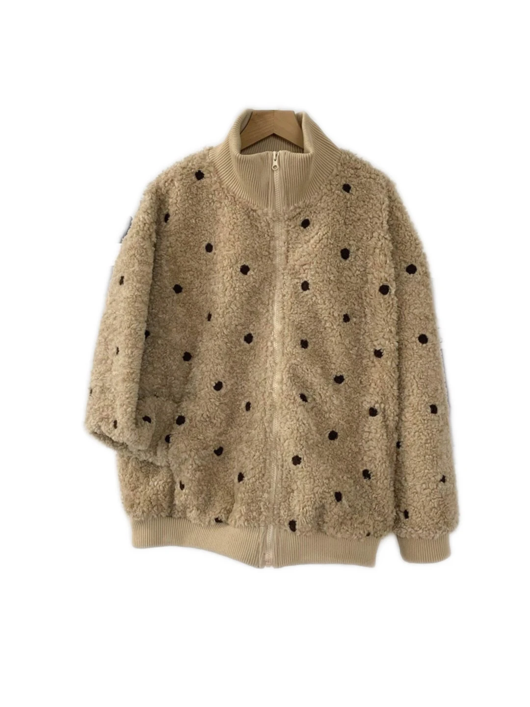 Thi Furry Polka Dot Pelliccia di agnello Capispalla Donna Autunno Inverno Coreano Allentato Studente Pelle Pelliccia Inteata Dolce Plu Top