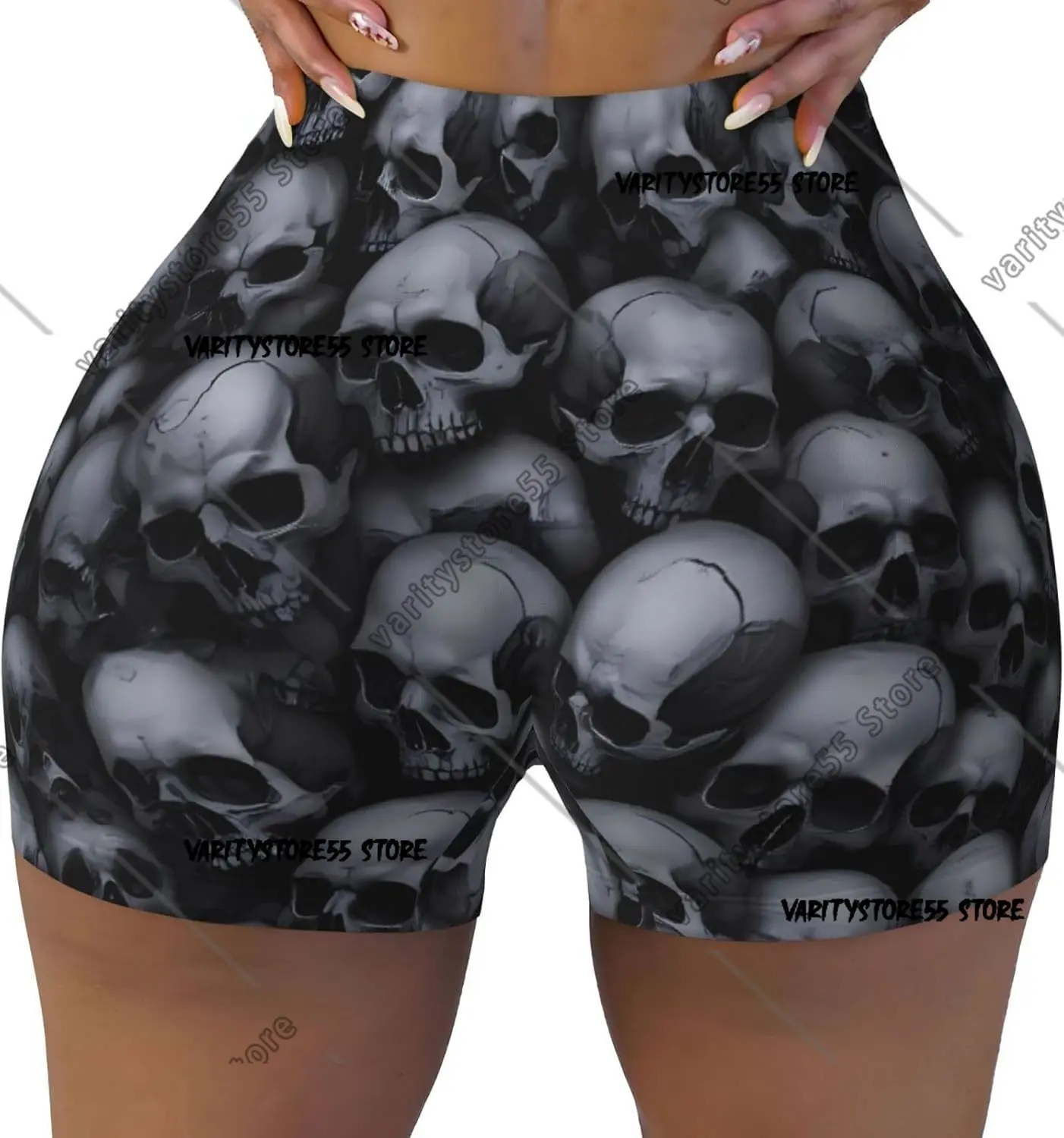 شورت تمرين على شكل جمجمة قوطية للنساء، شورت لراكبي الدراجات اليوغا، سروال ضيق لرفع الأرداف #1