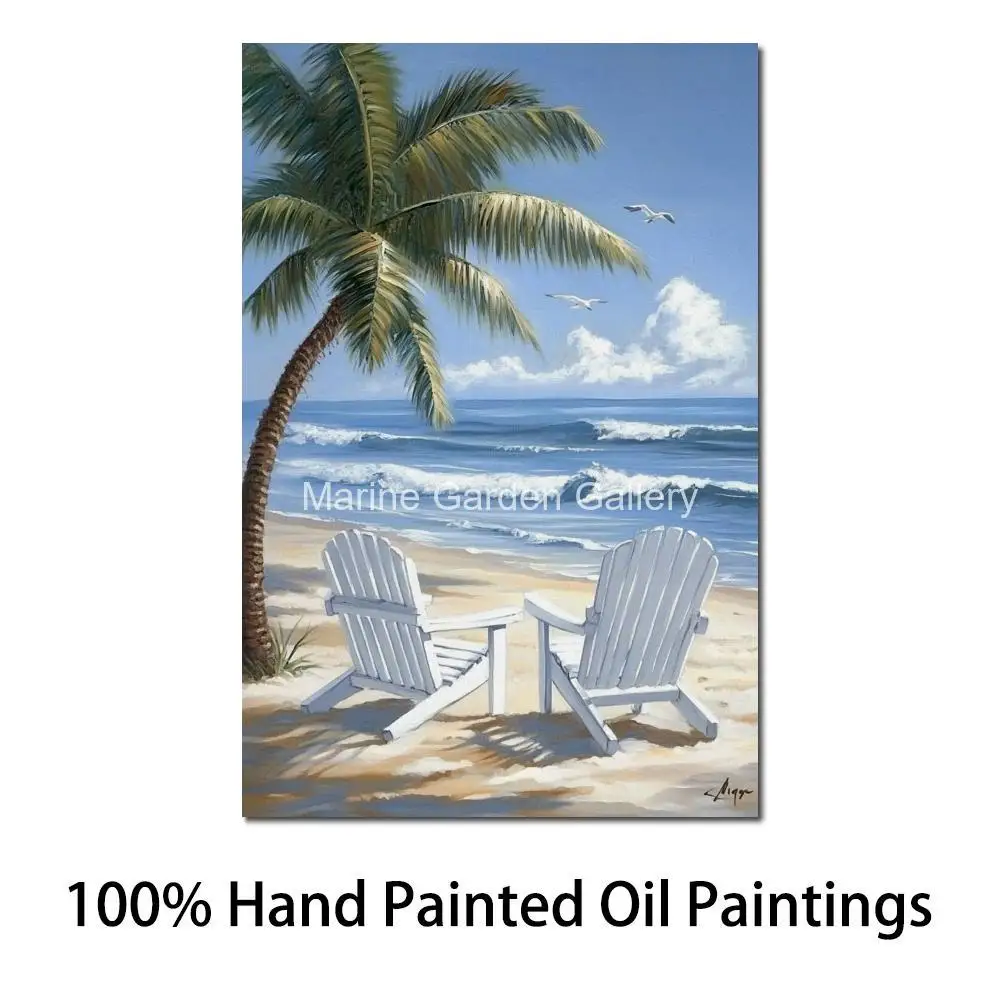 High Quality Contemporary Canvas Art Seascape Handmade Oil Painting Tropical Shade Realistic Artwork Wall Decor for Living Room