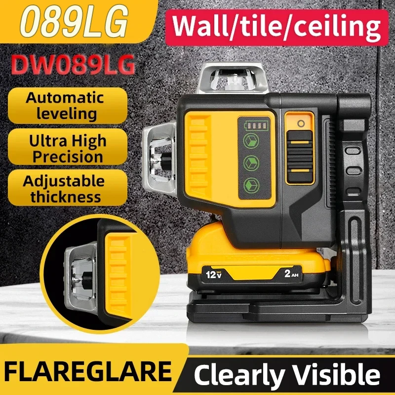 2025 New 12V Lithium Battery Laser Marking Instrument 3-Sided 360° 12 Line Green Laser Level Vertical Self Level