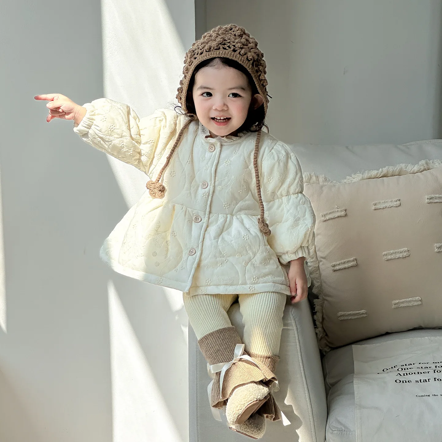 

Комплект одежды для маленьких девочек, зимняя однотонная толстая теплая парка, майка для маленьких девочек, вязаные леггинсы с бантом-бабочкой для девочек