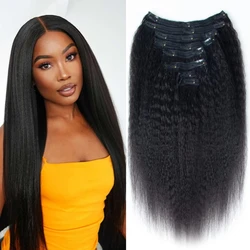 Extensions de Cheveux Crépus Lisses à Clips pour Femme, Tête Complète, Cheveux Humains Brésiliens Remy, 120g, 240g par Paquet, 8 Pièces